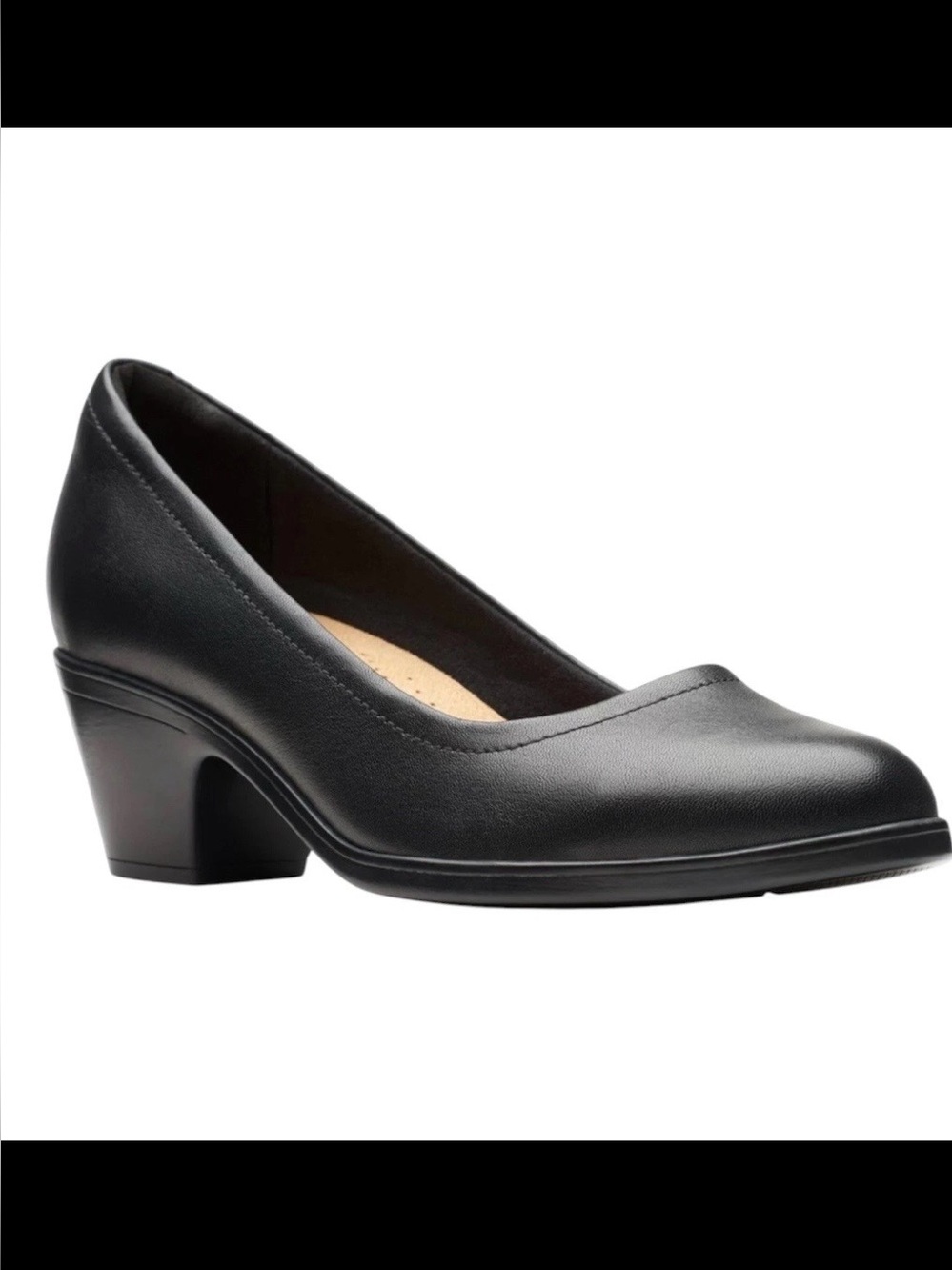 Clarks Emily2 Ruby Black Leather Pumps Comfort Heels Womans 7.5 Worn Once